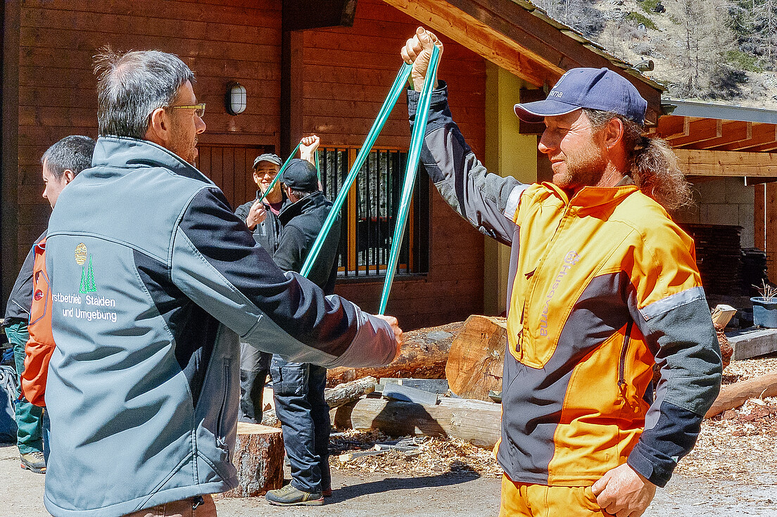 Fig.1 Exercices de renforcement et d’étirement dans un triage forestier.