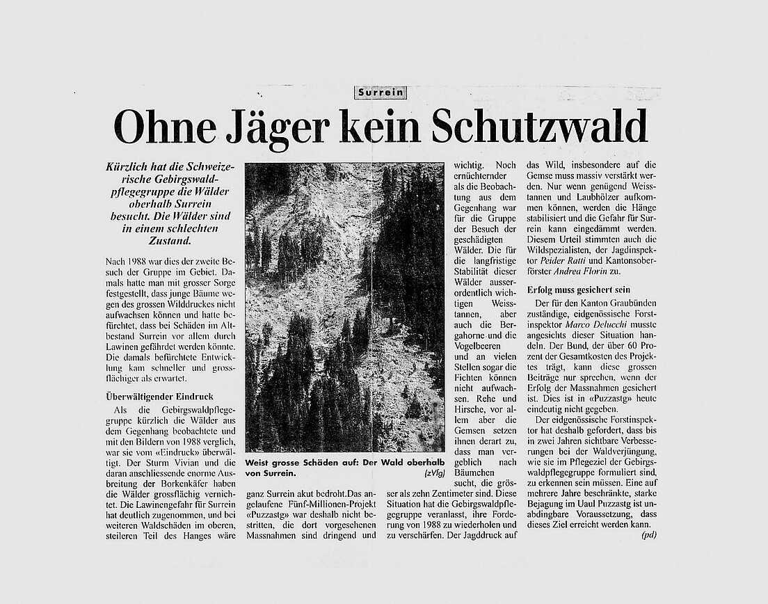 Abb 2 Zeitungsbericht aus dem «Bündner Tagblatt» (1997).