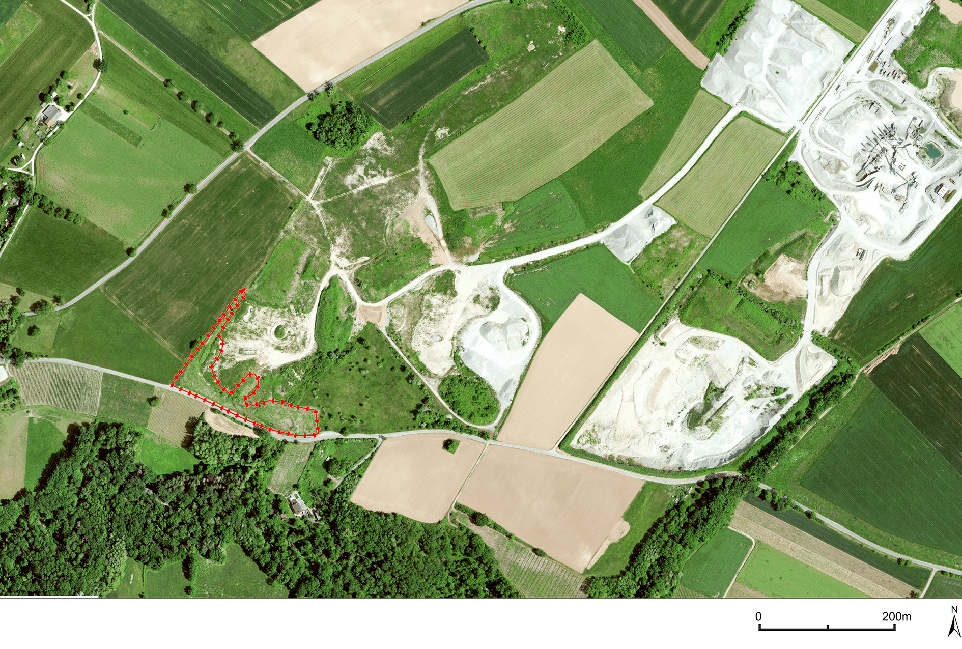 map.sitg.ge.ch_20250515_1225 Fig. 2 B) Une butte s’est reboisée naturellement dans une ancienne gravière à Avusy. En 2023, cette surface a été rendue à l’agriculture.