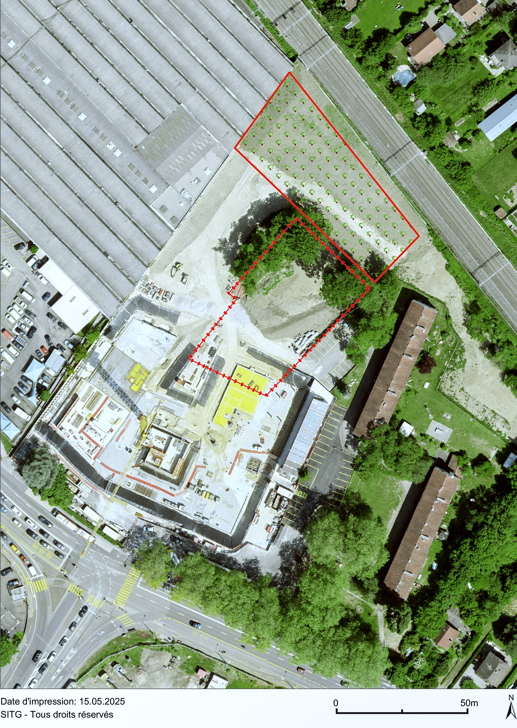 map.sitg.ge.ch_20250515_1130 Fig. 4 La compensation en nature doit se trouver dans un site aussi proche que possible de la zone impactée et présentant des conditions similaires. Ici, un exemple à Vernier.